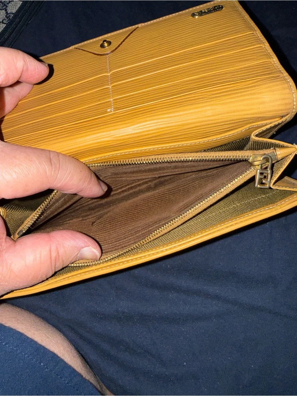Fendi Black and Brown Striped Continental Wallet